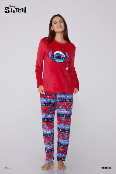 Tezenis Pijama Largo de Microfibra Stitch Disney Navidad Mujer Negro Tamaño XS