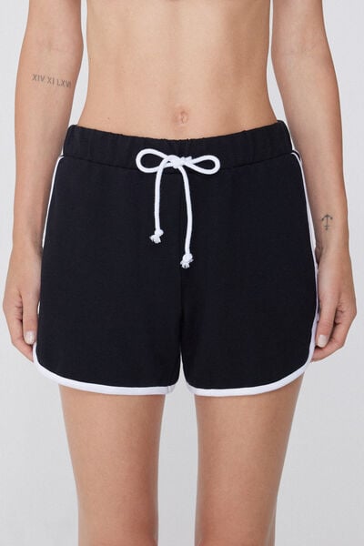 Tezenis Shorts de Felpa con Ribetes Mujer Negro Tamaño M