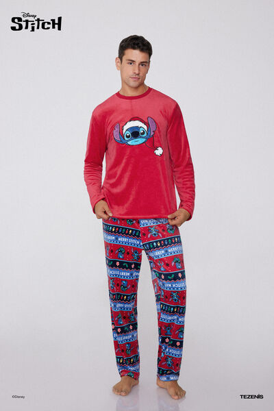 Tezenis Pijama largo de microfibra para hombre Stitch Disney Navidad Hombre Negro Tamaño XXL
