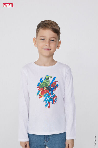 Tezenis Camiseta de Algodón de Manga Larga con Estampado Avengers Niño Impreso Tamaño 8-9