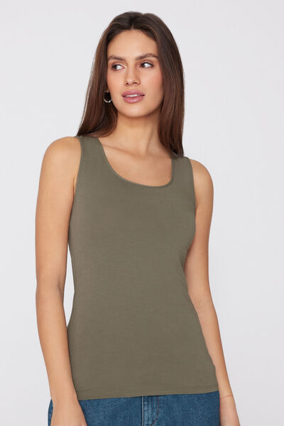 Tezenis Camiseta Tirantes Anchos Algodón Orgánico Escote Redondeado Mujer Verde Tamaño L