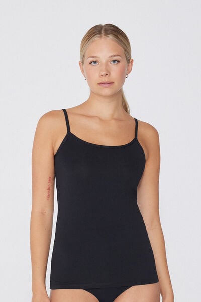 Tezenis Camiseta de Tirantes de Algodón Orgánico Elástico con Cuello Redondo Mujer Negro Tamaño XL