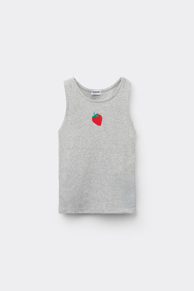 Tezenis Camiseta Tirante Ancho Niña Algodón Canalé Bordado Chica Gris Tamaño 12-13