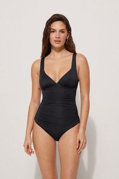 Tezenis Bañador Entero Triángulo Reciclado con Relleno y Frunce Mujer Negro Tamaño L
