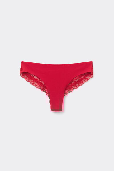 Tezenis Braguita Brasileña Sin Costuras Algodón Orgánico Encaje Reciclado Mujer Rojo Tamaño M