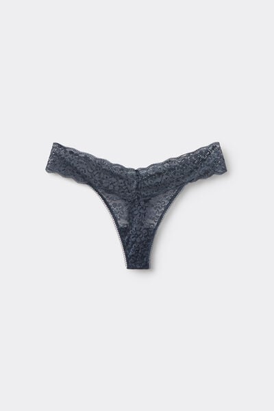 Tezenis Tanga de cintura alta con encaje reciclado Mujer Azul Tamaño L