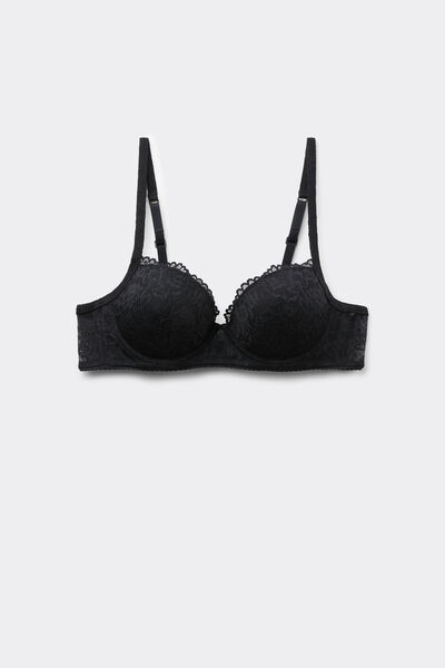 Tezenis Sujetador Balconette Con Relleno Ligero de Encaje Reciclado Wien Mujer Negro Tamaño 4C