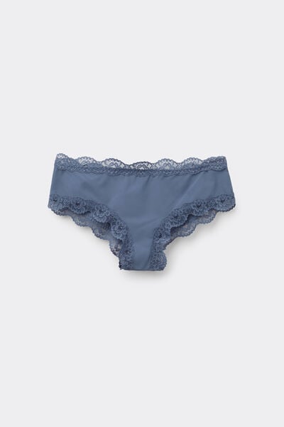 Tezenis Culotte Brasileño Microfibra Reciclada y Encaje Mujer Azul Tamaño S