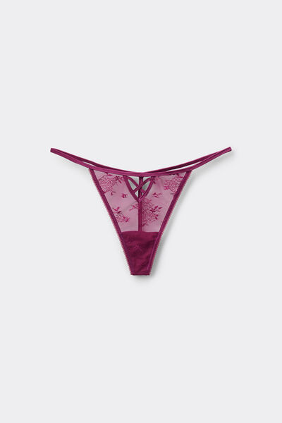 Tezenis Tanga con Tira Lateral Fina Encaje Cruzado Mujer Rojo Tamaño M