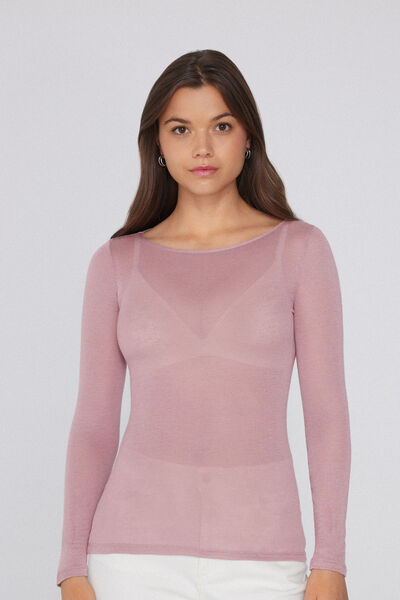 Tezenis Camiseta Ligerísima Escote Barco Viscosa Lana Merino Mujer Rosa Tamaño L