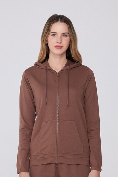 Tezenis Sudadera Ligera Capucha Cremallera y Cordón Mujer Marrón Tamaño XS