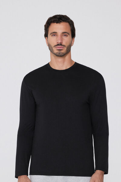Tezenis Camiseta Manga Larga Cuello Redondo Viscosa Hombre Negro Tamaño S