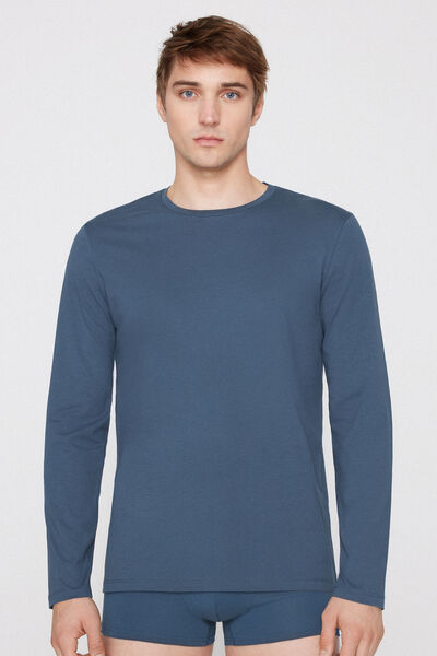 Tezenis Camiseta 100% algodón manga larga y cuello redondo hombre Hombre Azul Claro Tamaño S