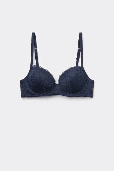 Tezenis Sujetador Balconette Con Relleno Ligero de Encaje Reciclado Wien Mujer Azul Tamaño 5B