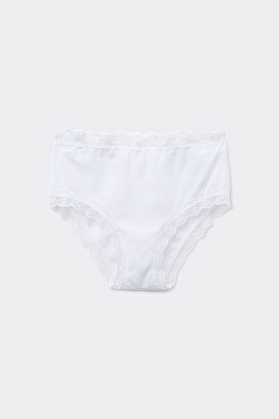 Tezenis Braguita de Talle Alto de Algodón y Encaje Mujer Blanco Tamaño L