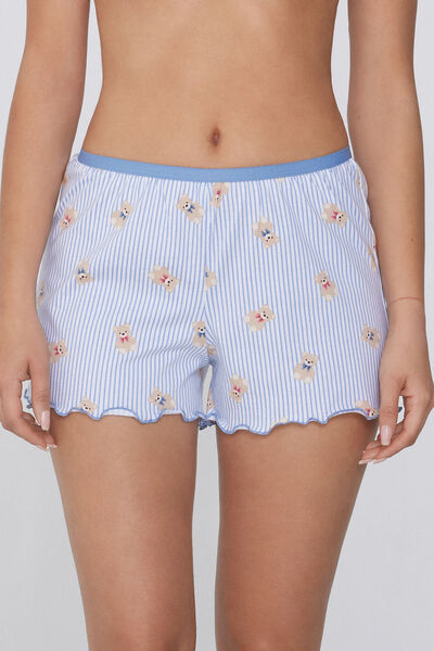 Tezenis Pantalones Cortos Algodón Estampado Punto Festoneado Mujer Azul Claro Tamaño L