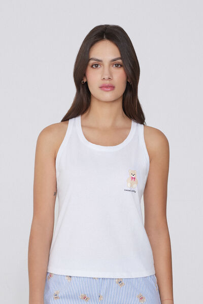 Tezenis Camiseta Tirantes Anchos Algodón con Estampado Mujer Blanco Tamaño L