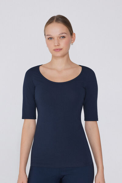 Tezenis Camiseta Manga Corta Amplio Escote Redondo Algodón Orgánico Mujer Azul Tamaño XL