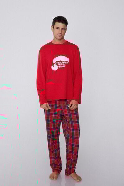 Tezenis Pijama Largo de Algodón Grueso Parche Family Gang Hombre Rojo Tamaño L