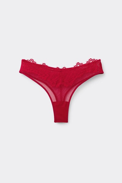 Tezenis Braguita Brasileña Microrrejilla y Encaje Delicate Net Mujer Rojo Tamaño L