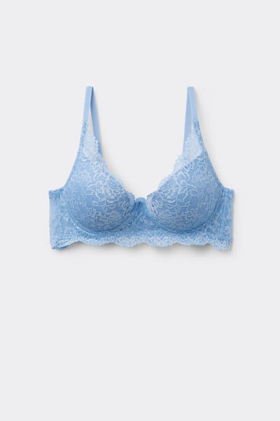 Tezenis Sujetador Super Push-Up de Encaje Reciclado Malibù Mujer Azul Tamaño 2B
