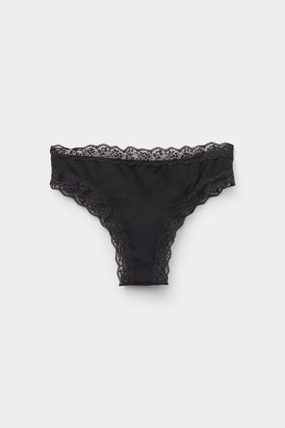 Tezenis Braguita Brasileña Algodón y Encaje Mujer Negro Tamaño L