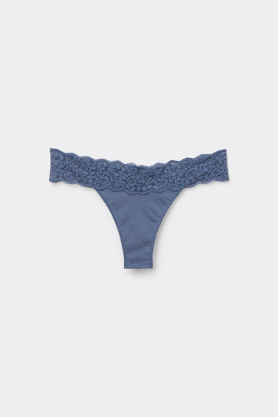 Tezenis Braguita Brasileña de Algodón y Encaje Reciclado Mujer Azul Tamaño L