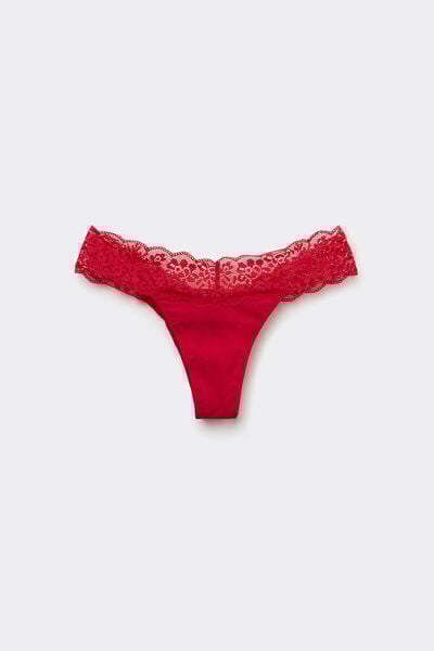 Tezenis Braguita Brasileña de Algodón y Encaje Reciclado Mujer Rojo Tamaño L
