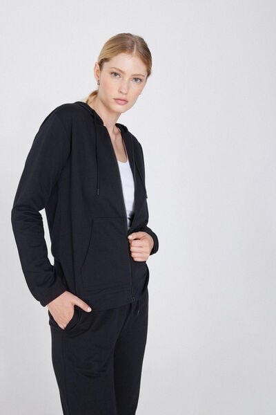 Tezenis Sudadera Ligera Capucha Cremallera y Cordón Mujer Negro Tamaño L