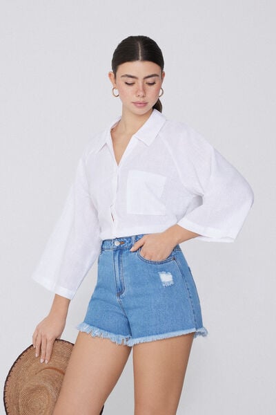 Tezenis Shorts de Denim Deshilachados Mujer Azul Tamaño L
