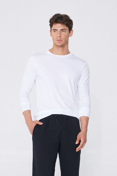 Tezenis Camiseta 100% algodón manga larga y cuello redondo hombre Hombre Blanco Tamaño L