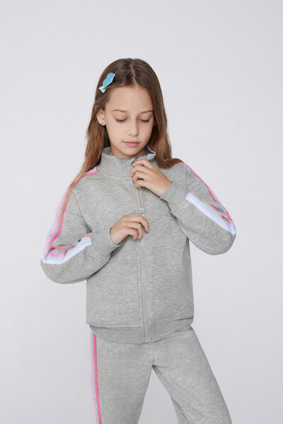 Tezenis Sudadera Gruesa Cremallera Niña Bandas Laterales Chica Gris Tamaño 10-11