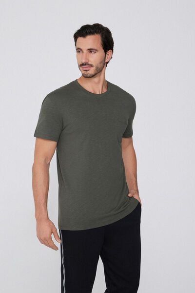 Tezenis Camiseta de Algodón Jaspeado con Bolsillo Hombre Verde Tamaño L