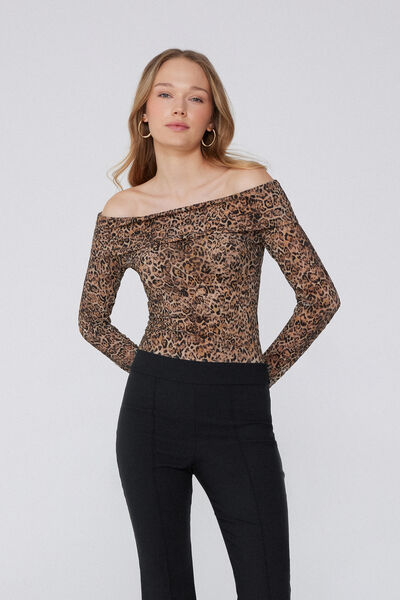 Tezenis Body Manga Larga Encaje Iconic Leopard Mujer Animalier Tamaño L