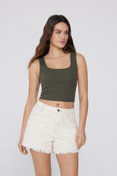 Tezenis Top corto Tirantes Anchos Algodón Calado Mujer Verde Tamaño L