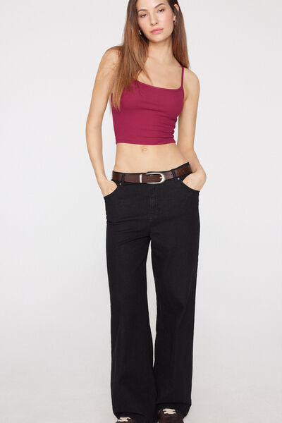 Tezenis Crop Top Tirantes Finos Canalé Algodón Mujer Rojo Tamaño L