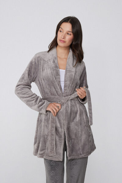 Tezenis Bata de Suave Forro Polar Color Liso Mujer Gris Tamaño L