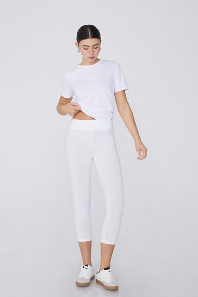 Tezenis Leggings Capri de Algodón Orgánico Mujer Blanco Tamaño L