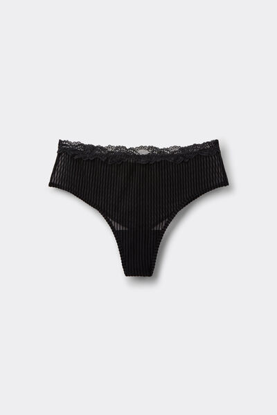 Tezenis Culotte Braguita Brasileña Semialta Glam Rib Mujer Negro Tamaño S