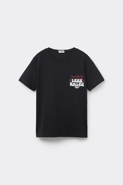 Tezenis Camiseta con Cuello Redondo de Algodón con Estampado Niño Negro Tamaño 10-11