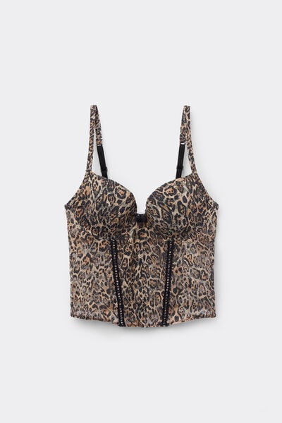 Tezenis Sujetador Bra Top Efecto Corsé Iconic Leopard Mujer Animalier Tamaño 1B