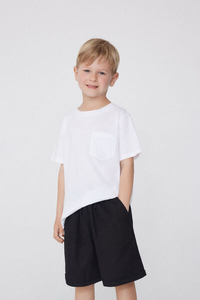 Tezenis Camiseta de algodón de cuello redondo con bolsillo para niño Niño Blanco Tamaño 10-11