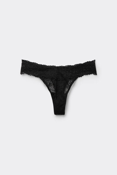 Tezenis Tanga Encaje Reciclado Cintura Alta Mujer Negro Tamaño L
