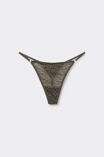 Tezenis Tanga Tira Lateral Fina Encaje Moteado Mujer Verde Tamaño L