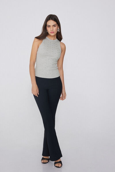 Tezenis Camiseta de Tirantes con Escote Halter de Canalé con Tachuelas Mujer Gris Tamaño L