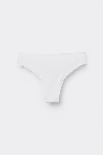 Tezenis Braguita Brasileña sin Costuras de Algodón Orgánico y Encaje Reciclado Mujer Blanco Tamaño L