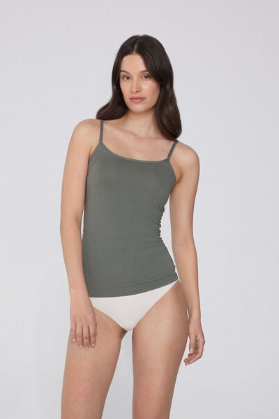 Tezenis Camiseta de Tirantes de Algodón Orgánico Elástico con Cuello Redondo Mujer Verde Tamaño L