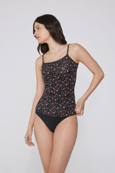 Tezenis Camiseta de Tirantes de Cuello Redondo en Algodón Elástico Mujer Negro Tamaño L