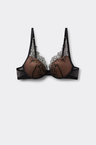 Tezenis Sujetador Push-Up Relleno Venice Fleur Noir Mujer Negro Tamaño 1B