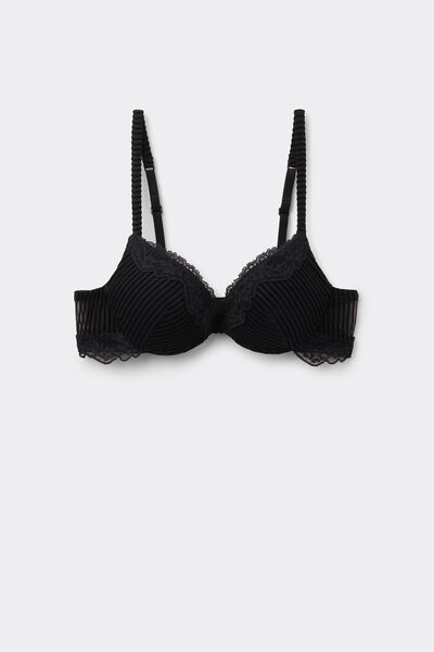 Tezenis Sujetador Super Push-Up Los Angeles Glam Rib Mujer Negro Tamaño 1B